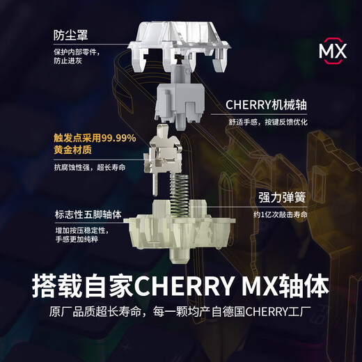 CHERRY樱桃 MX3.0S机械键盘 游戏键盘 电竞键盘 办公电脑键盘 RGB混光键盘 合金外壳 无钢结构 白色青轴