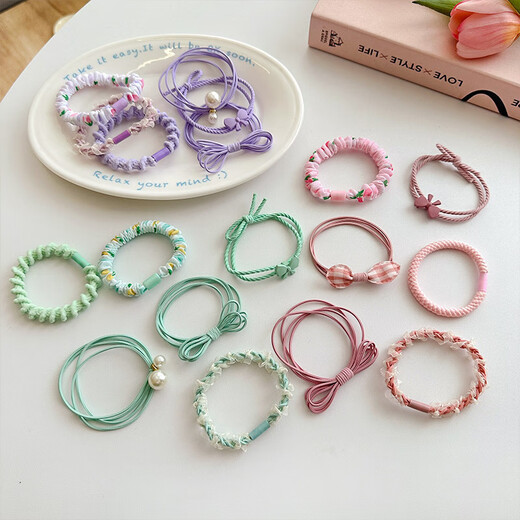 Jieweiyi pearl headband women's new style hair tie high-end simple high-elastic leather sheath durable rubber band hair tie BH-FQ127 purple series 6-piece set