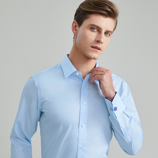 Guillaume de Mons pure cotton long-sleeved shirt blue men's French shirt business shirt slim wedding formal easy-care no-iron shirt blue twill 41