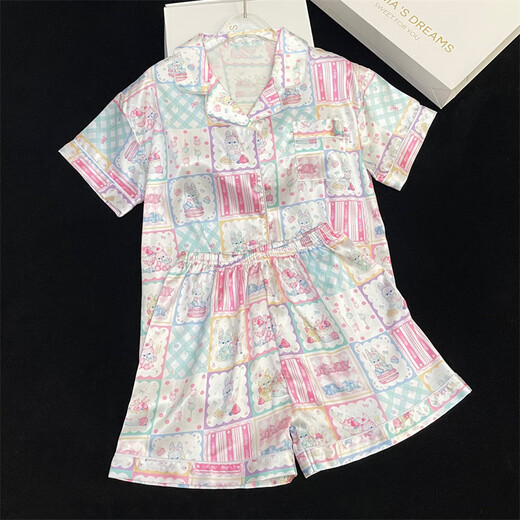 
Yipailai summer pajamas for women ice silk cute printed shorts shorts casual cardigan for best friend to wear home clothes suit YFY-9901# Print Rabbit L[Suggested 100-115Jin[Jin equals 0.5 kg]]