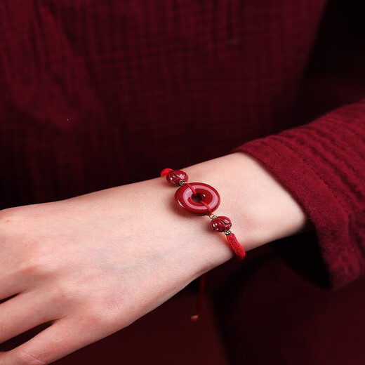 Wanxuhua cinnabar raw mineral safety buckle bracelet for women, boys and children, braided zodiac year small red rope good luck beads, women's safety red - adjustable
