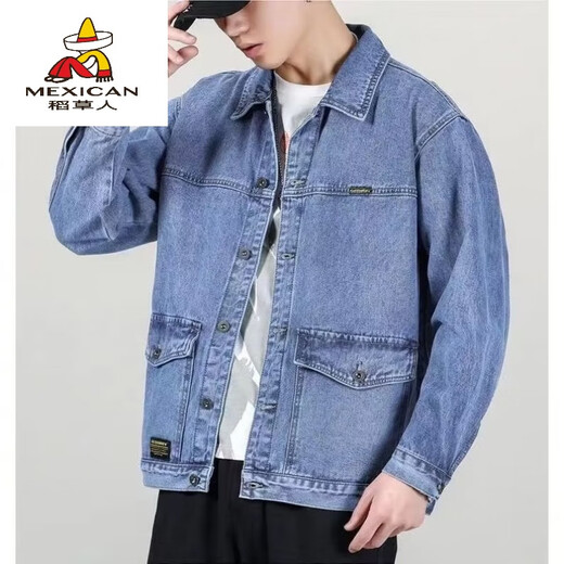 Scarecrow clearance and pick up bargains and wear-resistant casual work jacket tops for men in spring, summer, winter, retro denim jacket for men, big Y848 blue denim jacket 4XL [175-190Jin[Jin equals 0.5 kg]]