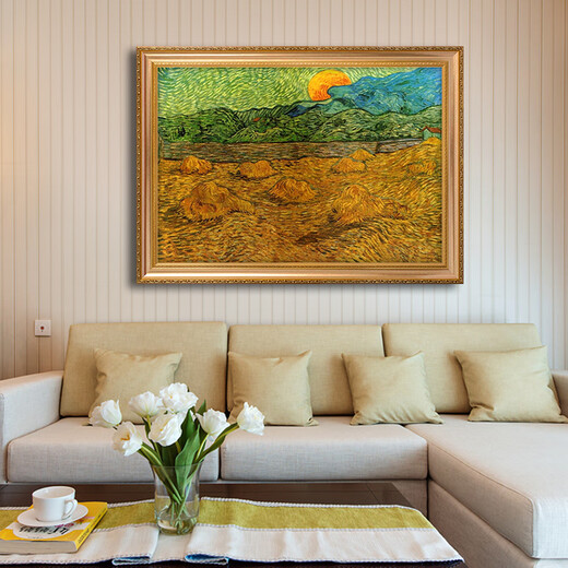 帝旗梵高世界名画临摹 傍晚初升的月亮 凡高手绘油画印象派风景画 692金实木框 120X80
