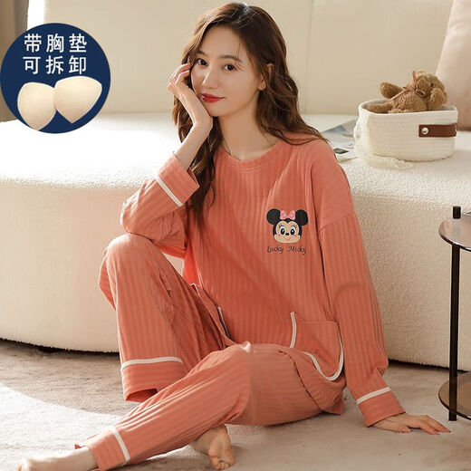 Commander Xiong's pajamas with bra, long-sleeved autumn and winter new style pajamas with breast pads for women in spring and autumn, long-sleeved trousers plus large breast pads 6913 10XL m80-100Jin [Jin equals 0.5 kg]