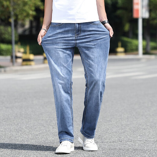 WEIQIAN (WEIQIAN) jeans men's summer thin pants men's loose straight large size men's pants new casual trousers trend 7011 dark blue +070 light blue 32
