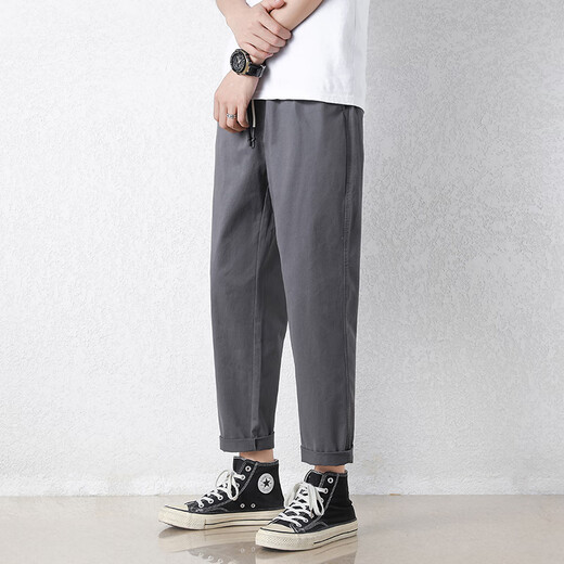 Pantalones casuales judíos para hombres en verano Nuevo deporte de seda heterosexual de hielo suelto pantalones de nueve puntos para hombres pantalones de moda de estilo coreano 9904 gris oscuro 2xl