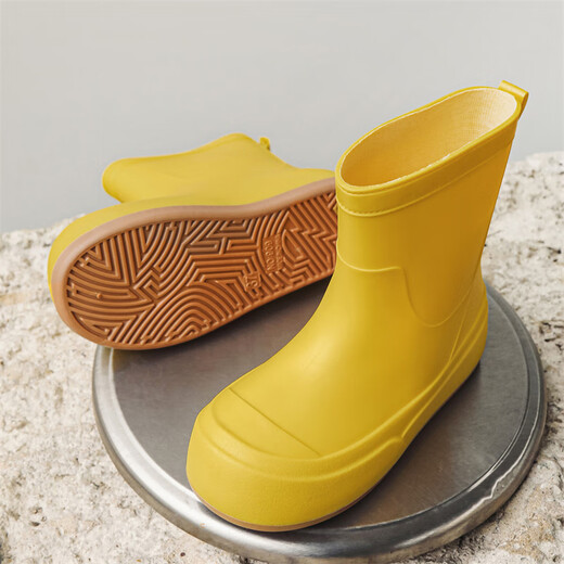 Yunshun Rain Shoes Women's New Rain Boots Cute Overshoes Water Shoes Water Boots Women's Rubber Shoes Parent-child Lightweight Medium Tube Fashionable and Cute Rubber Short Rear Lifting Push Solid Yellow 2.5cm 37