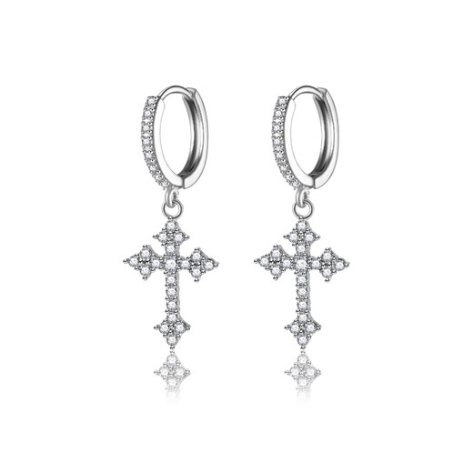 BJYL Diamond Cross Earrings Men's Single Trendy Earrings Boys' Earrings Niche Design High-end Versatile Earrings Single