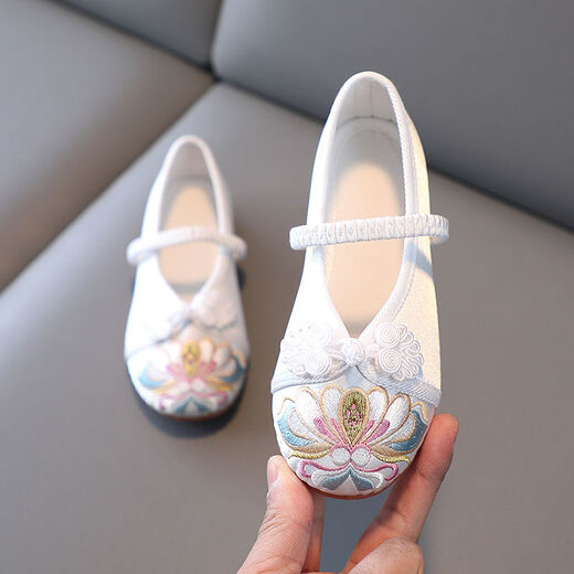 Yu Jin embroidered shoes for girls ancient costume princess embroidered shoes Chinese style old Beijing children's cloth shoes Hanfu shoes dance shoes W622 white 36 inner length 22.3