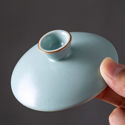 Gold inlaid jade imitation Song Dynasty Ru kiln tea set, complete set of household ceramic kung fu tea sets, teapots, lids, bowls, tea cans, gift boxes, Haoran side handle imitation Song Dynasty Ru kiln large set