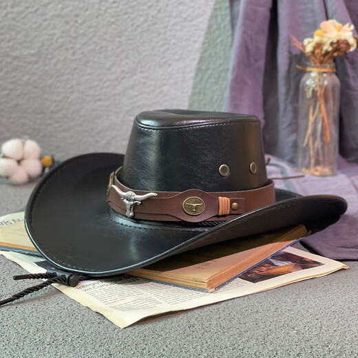 Woodpecker Big Bull Head Retro Western Cowboy Hat for Men and Women Spring and Autumn Outdoor Travel Sun Hat Large Brim American Jazz Hat for Men Cow Head Belt Imitation Leather Jazz Hat Camel JSM-03 One Size 55-59CM