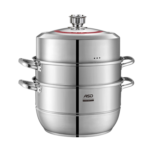Aistar Steamer Timing Steamer 304 Stainless Steel Three Layers Thickened Large Capacity Household Steamed Bun Pot Gas Induction Cooker 304 Stainless Steel Timing Steamer 3 Layers 26cm
