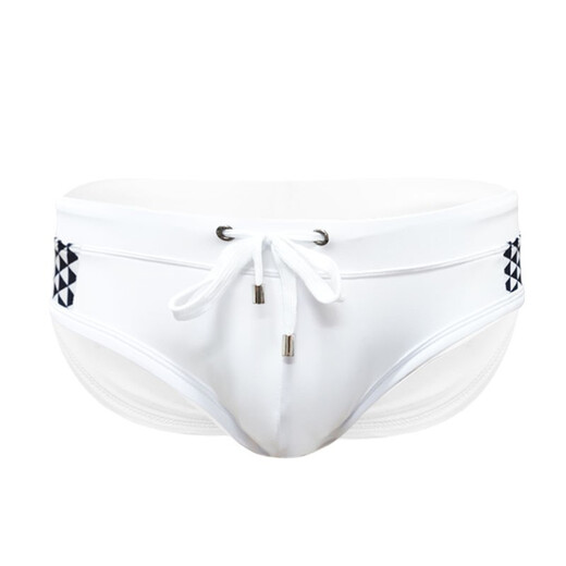 UXH泳裤三角男防尴尬低腰带护垫男士海边游泳衣潮男时尚低腰沙滩男生 白色 L