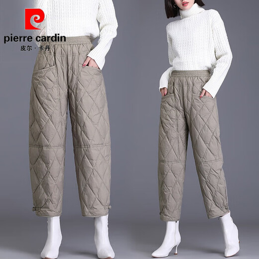 Pierre Cardin Down I Cotton I Pants Women's Outer Wear 2025 New Winter Fashion Women's Velvet Thickened Eight-Point Pants Mom's Warm Cotton Brown Authentic Counter Quality XL Recommended 115-130 Jin Jin equals 0.5 kg