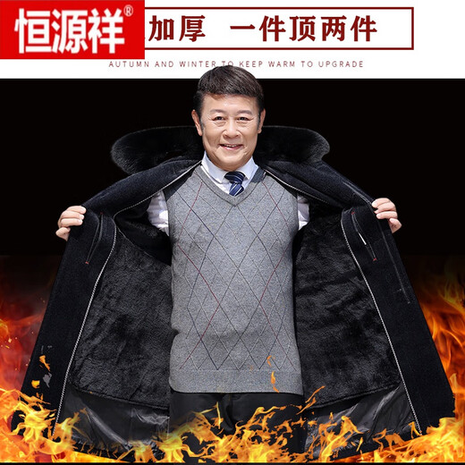 Hengyuanxiang шерстяное мужское зимнее пальто для мужчин среднего и пожилого возраста, хлопковое пальто для пожилых людей, бархатное утолщенное шерстяное пальто, дедушкина одежда, темно-синий (обычный меховой воротник) 2XL 185