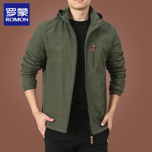 Romon Outdoor Men's Jacket para primavera, otoño e invierno Nuevo estilo de mediana edad y chaqueta para hombres jóvenes chaqueta con capucha de color sólido para hombres 9888 azul oscuro sin lana l