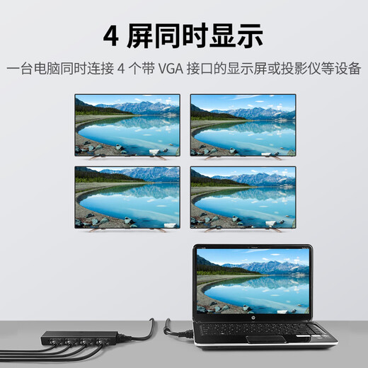 绿联VGA分配器一分四 高清视频1进4出分屏器 笔记本电脑机顶盒接投影显示器同屏扩展转换/一分二50292