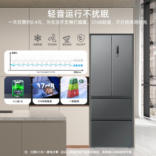 MeiLing Storage Division 349-liter French-style multi-door refrigerator first-class energy efficiency dual-frequency household four-door air-cooled, frost-free, energy-saving, low-noise BCD-349WP9CX national subsidy