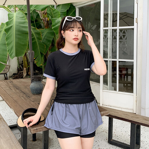 Yu Zhaolin sports swimsuit women's short-sleeved large size fat mm sports splicing color split conservative belly-covering slimming swimsuit