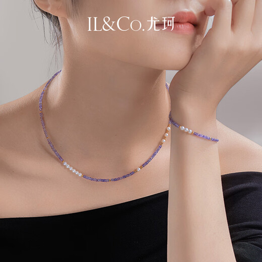 IL&CO Youke Wanlan Yuan S925 Silver Tanzanite Pearl Bracelet Necklace New Chinese Style Jewelry Set for Mom S925 Silver Tanzanite Bracelet