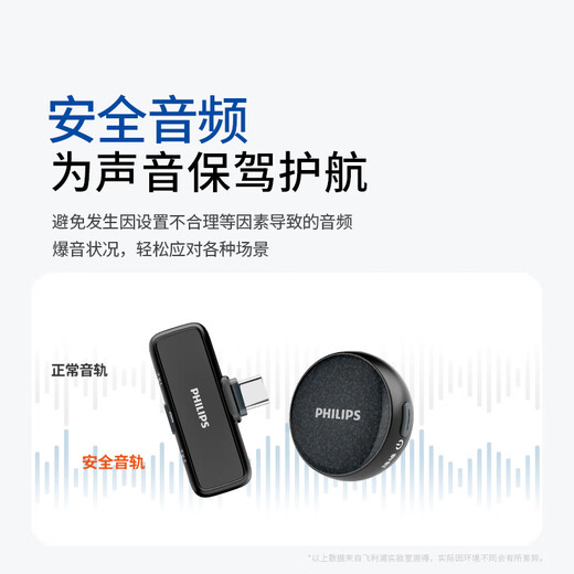 Philips (PHILIPS) National Subsidy Lavalier Microphone Mobile Live Broadcast Vlog Short Video Anchor Outdoor Radio MINI Button Lavalier Microphone AI Noise Reduction One-to-One Type-C Version
