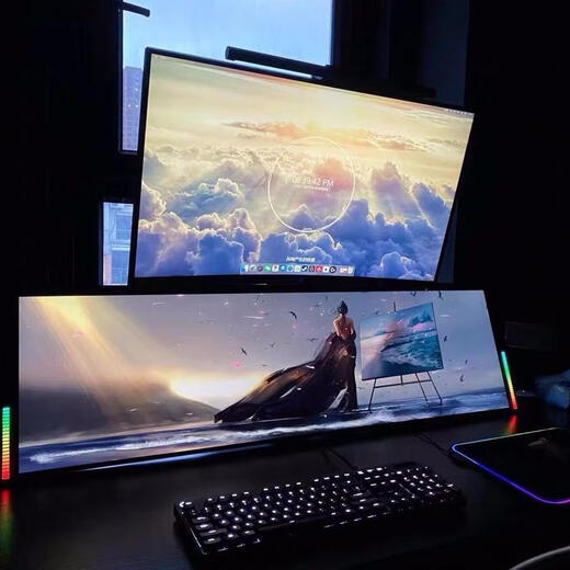 30/32/34/43英寸上下双屏曲面带鱼屏显示器支架拼接增高桌面安装 32-49寸上下双屏支架/90厘米