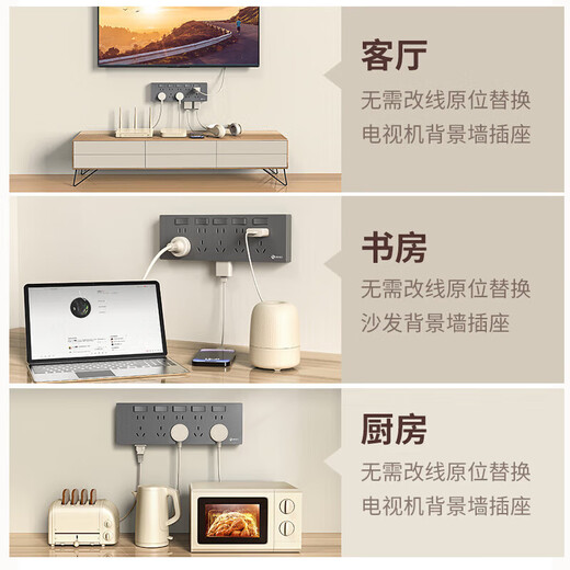 International Electrician Type 86 Expanded Wall Switch Track Expansion Conversion Socket with Switch One Turn Multi-5 Holes 20 Holes Extension Wiring Board Kitchen Multi-hole Power Socket Three Openings Twenty-one Holes Extended to the Left White