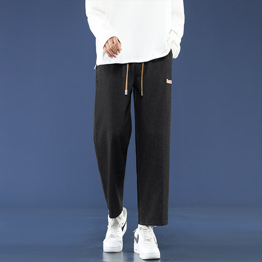 Foss Phil High Street Nine-Cross Jeans Men's Summer Thin Breathable American Trendy Straight Loose Sports and Leisure Pants Fashion Brand 718-K830 Black L [Recommended 130-145Jin [Jin equals 0.5 kg]]