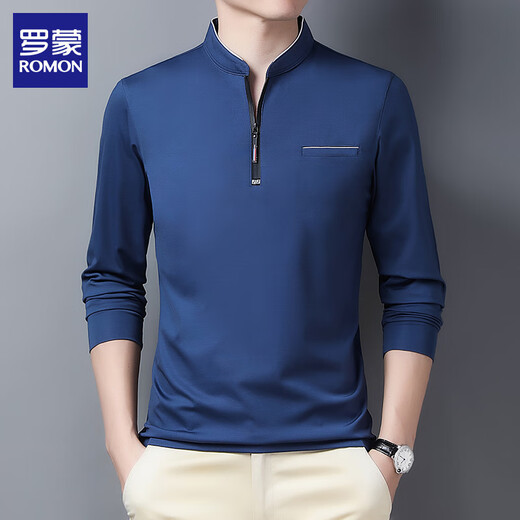 Langsamer T-Shirt der Romon-Männer 2024 Frühling und Herbst Neue trendige losen Top-Casual Stand Collar Sweatshirt Herrenkleidung 6625 Haqing L [111-125Jin [Jin ist gleich 0,5 kg]]