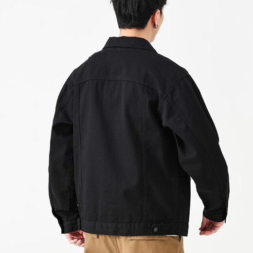 Cotton denim jacket for men spring and autumn men's pure cotton loose workwear jacket trendy brand jacket men's casual versatile men's 2311 black jacket L size (115Jin Jin equals 0.5kg -135Jin Jin equals 0.5kg)