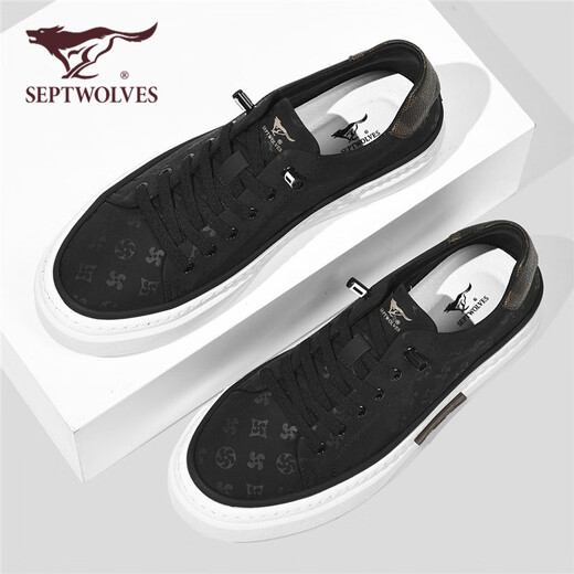 Siete lobos zapatos para hombres verano 2025 nuevos zapatos de tablero zapatos de lienzo para hombres espesas zapatos casuales versátiles de hombres transpirables zapatos para hombres versátiles zapatos planos negros 39 (245 mm) [talla de zapato de cuero estándar]