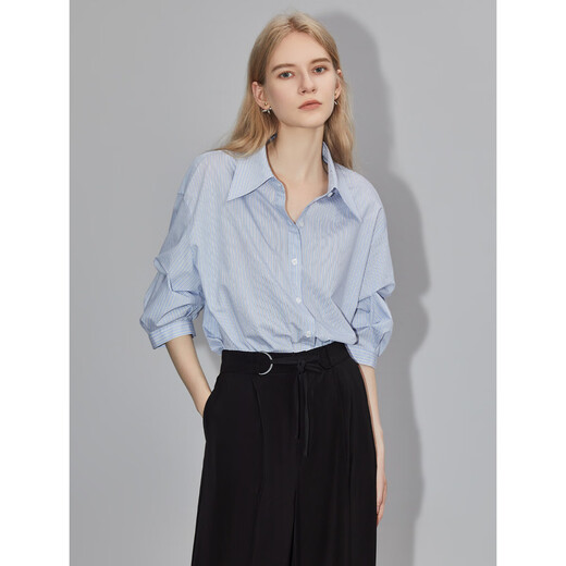 ELLE French fashion style age-reducing striped shirt for women 2026 spring new design loose niche top striped M