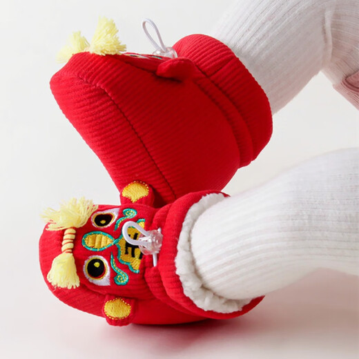 Miduer baby tiger head shoes, winter thickened and velvet baby warm socks, can not fall off newborn cotton shoes and cotton boots, big red tiger tiger head (thick and happy cotton shoes) 11.5 (S inner length 11.5cm, recommended for 0-9 months)