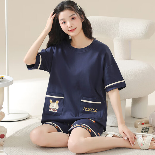 美筠特大码睡衣女士夏季纯棉短袖加肥加大码胖MM200斤家居服夏天套装 KNC3519 5XL