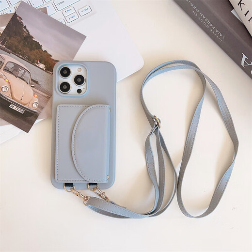 怡伽适用iPhone15手机壳卡包挂绳苹果13腕带插卡荔枝纹苹果14手机壳 双层零钱包黑色 iPhone15promax
