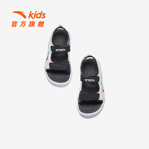 ANTA Children's Sandals Girls Beach Shoes 2024 Summer New Open Toe Breathable Velcro Arch Sandals Anta White/Light Mist Purple/Black-1 28 Size