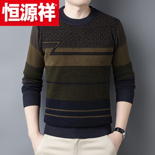 Hengyuanxiang (HYX) autumn and winter dad wear men's sweater V-neck thickened knitted sweater middle-aged and elderly plaid sweetheart collar bottoming shirt high-end brand special price off code JS1977 gray thickened high-end brand special price off code 3XL185 code recommended 170-190 Jin Jin equals 0.5 kg