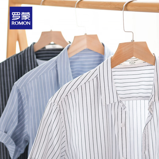 Camisa rayas para hombres Lomon Manga corta Summer suelta delgada camisa de algodón versátil de algodón de algodón