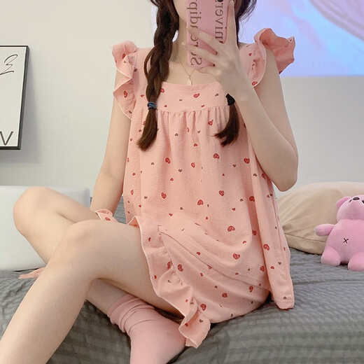 
TULX suspender pajamas for women in summer cotton 2023 new Japanese sweet girl summer princess style home clothing set 844# suspender love pink [21] Y M 80-100Jin [Jin equals 0.5 kg]