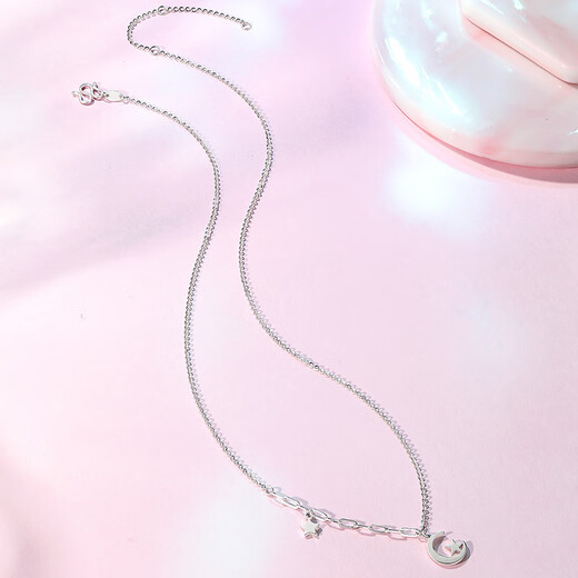 Saturday Fortune platinum necklace for women PT950 platinum dream falling star and moon adjustable pendant for your girlfriend 3.58g 45cm