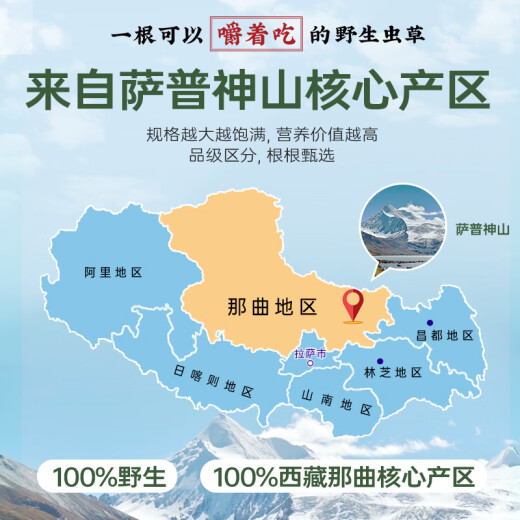 国坤堂 西藏那曲精选野生冬虫夏草 高海拔新干草7根/克 虫草1克试用装