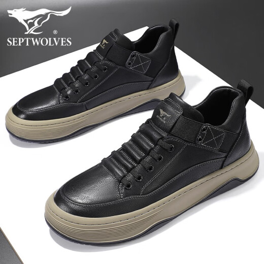 Siete lobos zapatos para hombres nuevos zapatos de cuero casual zapatos de cuero genuino para hombres zapatos de trabajo de verano zapatos espesas de llave espesa 42 zapatos de cuero talla