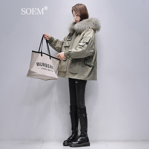 SOEM One-piece, Three-Wear Parka Women's 2025 New Fur Jacket Women's Short Small Rex Rabbit Fur Liner Military Green XL 130-150Jin Jin is equal to 0.5 kg SOEM One-piece, Three-Wear Parka Women's 2025 New Fur Jacket Women's Short Small Rex Rabbit Fur Liner Military Green XL 130-150Jin Jin is equal to 0.5 kg