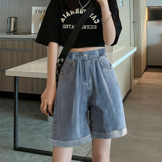 艾卡诺 I.KARNOW女童牛仔短裤夏季2025新款儿童阔腿中裤薄款大童夏装洋气裤子外穿 1450蓝色+1429白色【两件装】 130