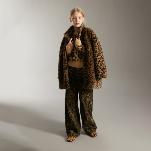 ELLE KIDS children's clothing yellow brown eco-friendly imitation fur jacket for girls winter new old money style leopard print coat leopard print color 165 (M)