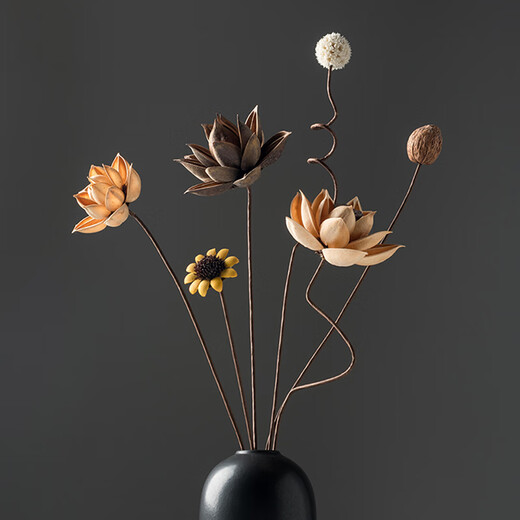 Stern Adventure Trocken Blumenstrauß echte Blumendekoration Ornament Lotus luftgetrockneter Lotus Pod Natural Lotus Wurzel Zen Blume Arrangement Chinesische Wohnzimmer Dekoration getrocknete Blume Kombination 5012 getrockneter Blütenbeutel