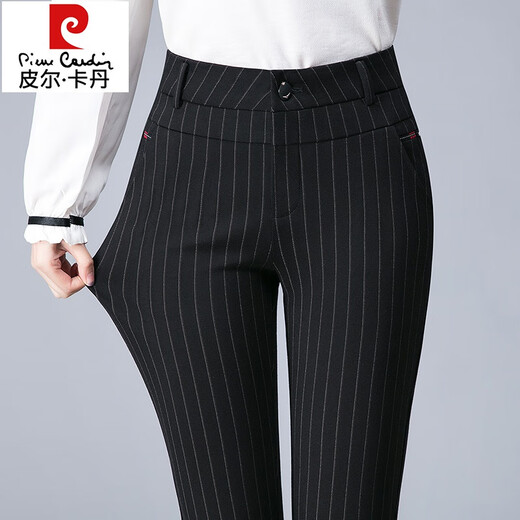 皮尔卡丹（pierre cardin）妈妈裤子女秋季高腰直筒女士休闲长裤2024新款中老年女裤冬季加绒 6621 黑色 松紧腰 长裤 33 【145-155斤】