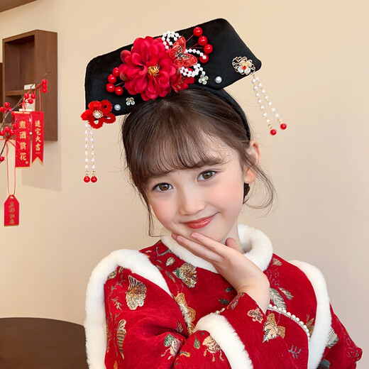 DING FEI 2024 new style princess girl hairband headband Hanfu face wash palace style ancient style headdress pink central three flowers double five petals flower square flag hair A28-306