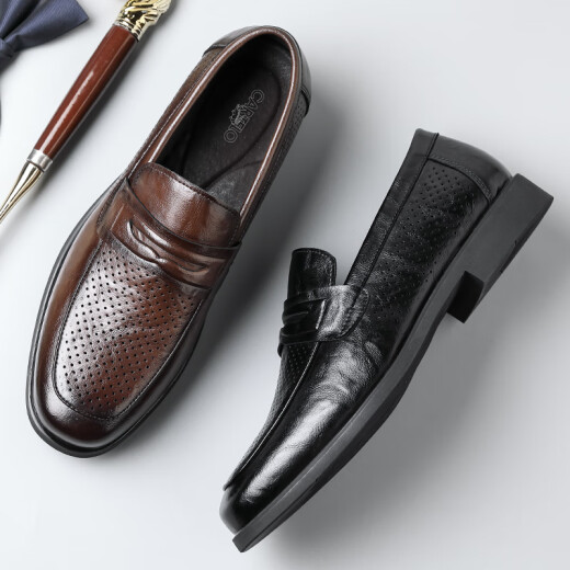 
CARTELO men's leather shoes summer breathable business casual shoes loafers one-foot hollow leather shoes men 9934 black 43