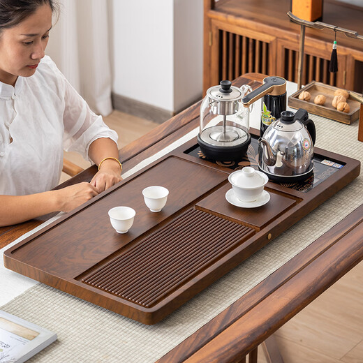Chenshi tea tray solid wood home Bakelite style office tea set complete set fully automatic Kung Fu tea table kettle integrated Huanghuali color Pinyi 80*43 open style without electrical appliances